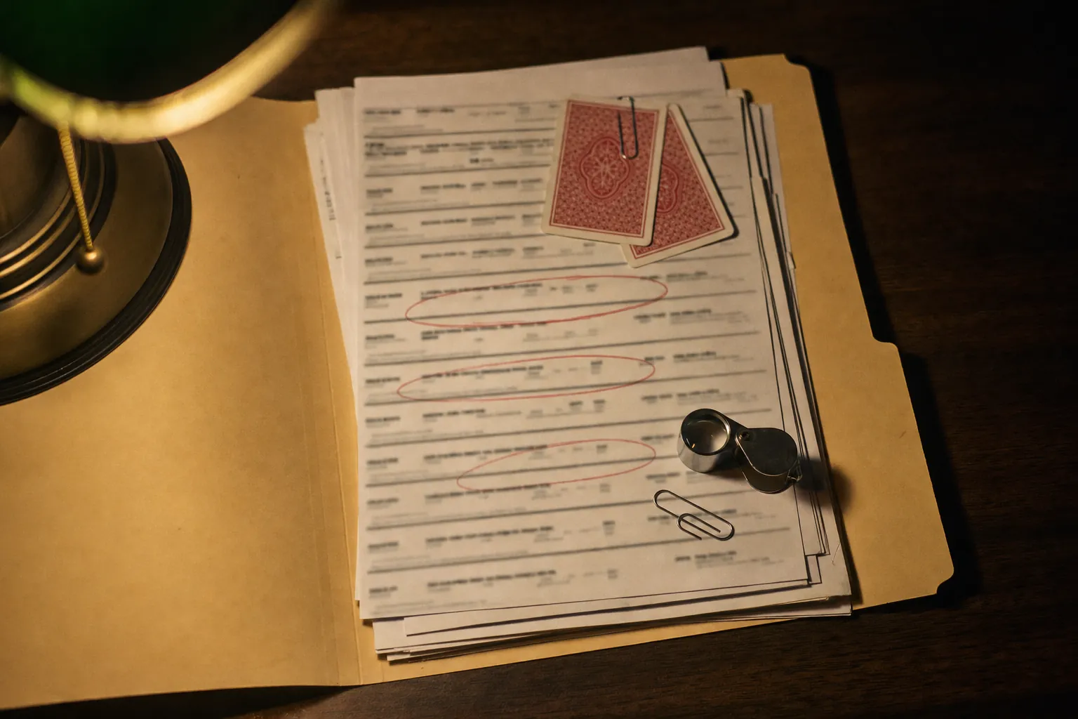 An open case folder with circled hands
