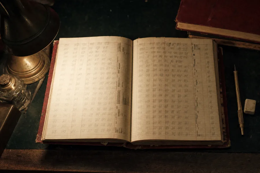 A ledger full of handwritten tally marks